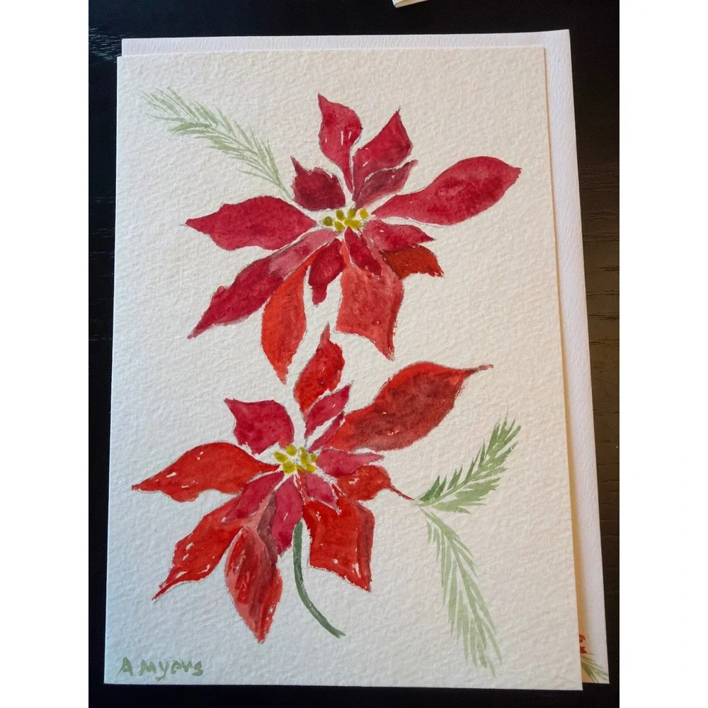 Handmade‎ Watercolor Christmas Cards Set of 5 with Envelopes
